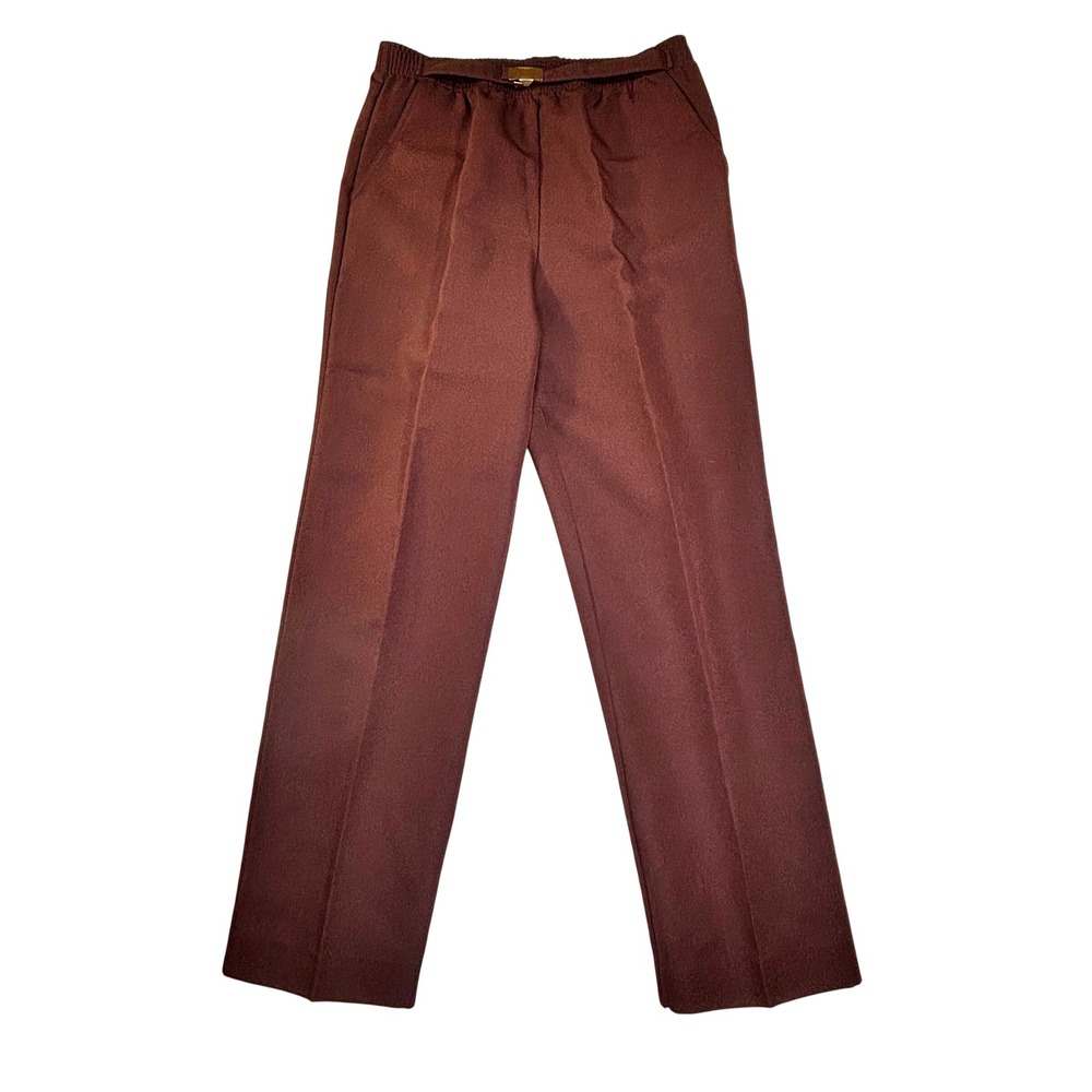 Vintage Brown Elastic Waist Straight Leg Pull On Trousers Pants Pockets Size 10
